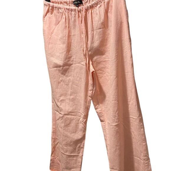 Melissa Paige Women's Peach Linen-Blend Straight Leg Pull-On Pants Elastic Waist - Picture 1 of 5